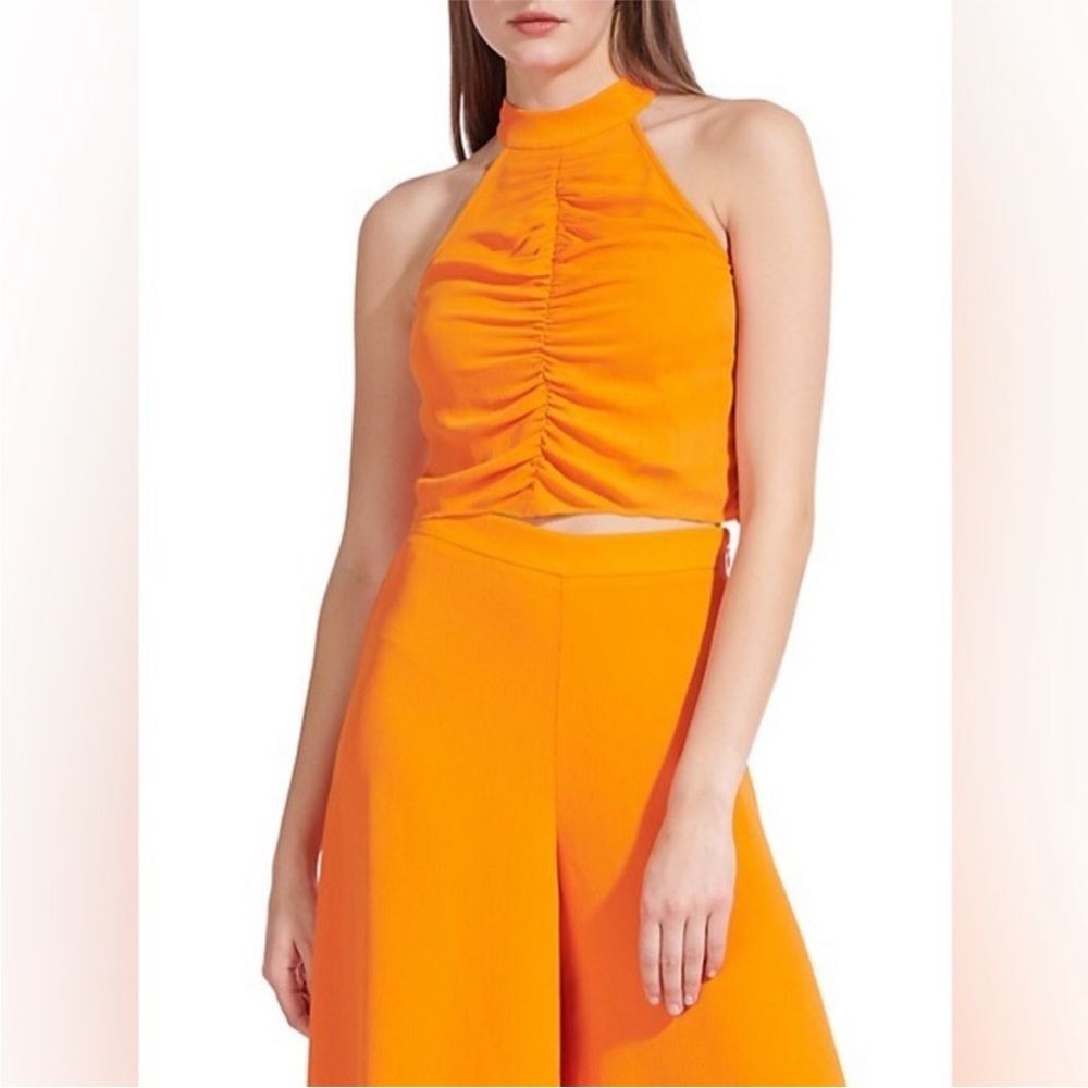 Staud Neon Orange Ruched High Neck Sleeveless Top Size 00 NWT